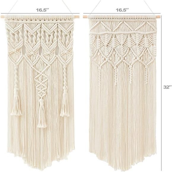 2 Pcs Macrame Woven Wall Hanging Boho Home Chic Bohemian Geometric Art Decor - Picture 4 of 5